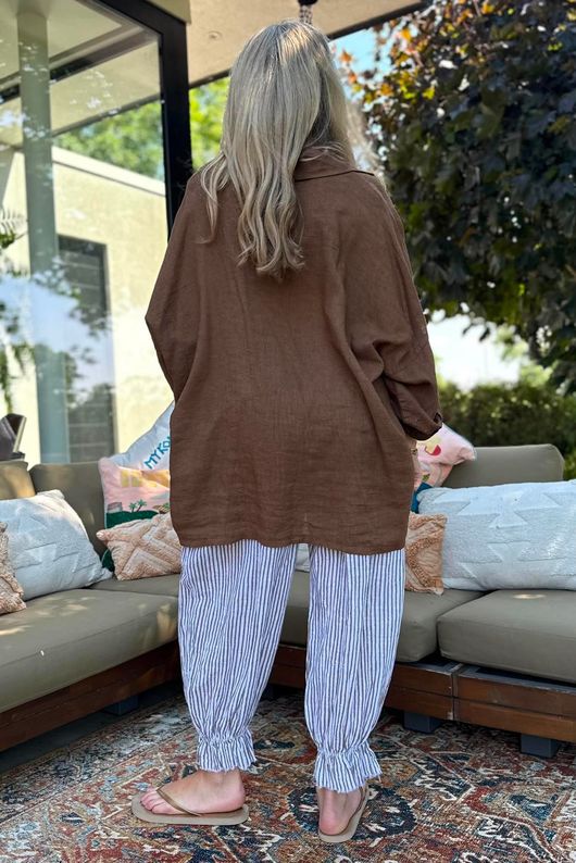 Sandbar Linen Blend Pop Over Shirt Walnut